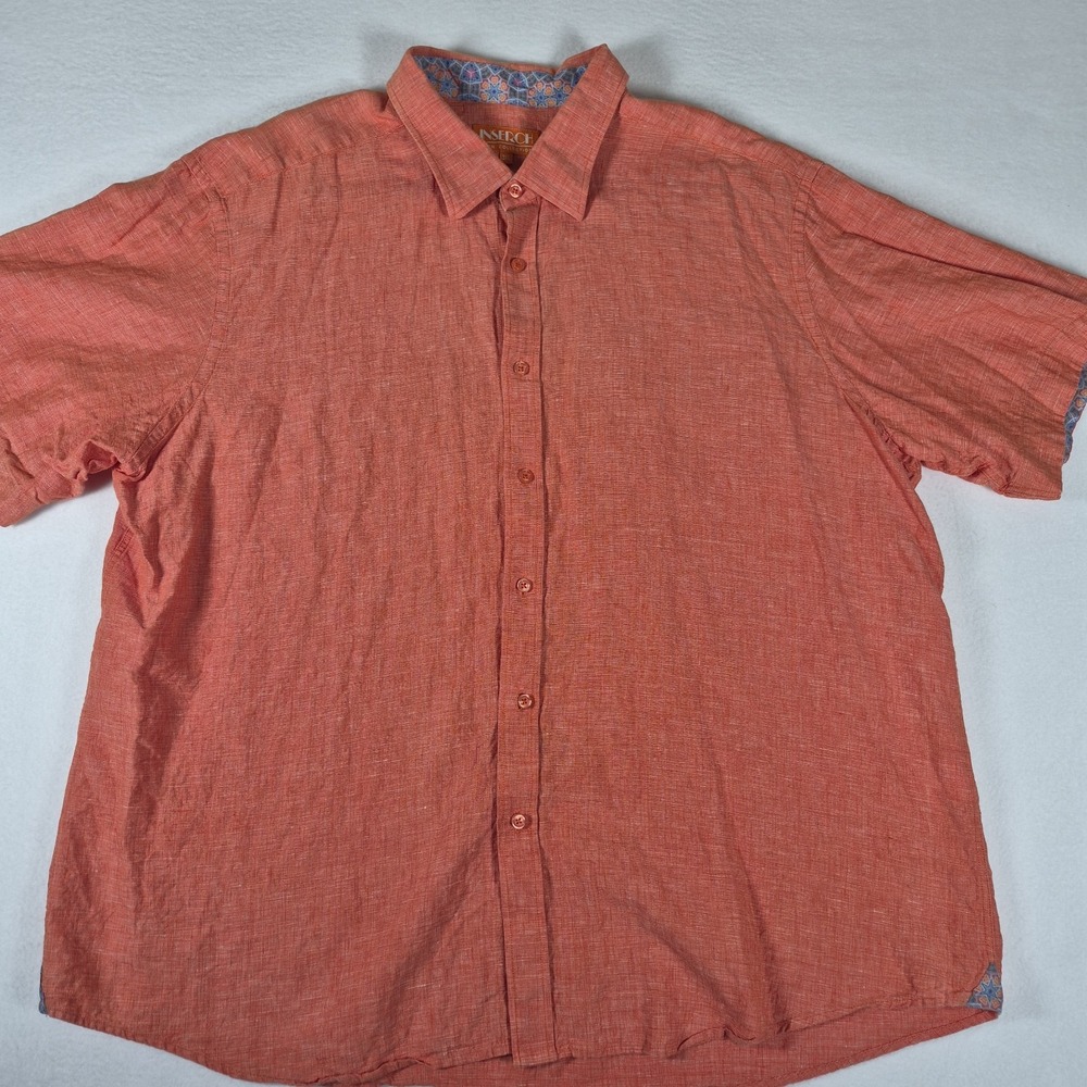 Inserch 100% Linen Button Down Shirt Men's Size 3XL Orange Breathable Cool